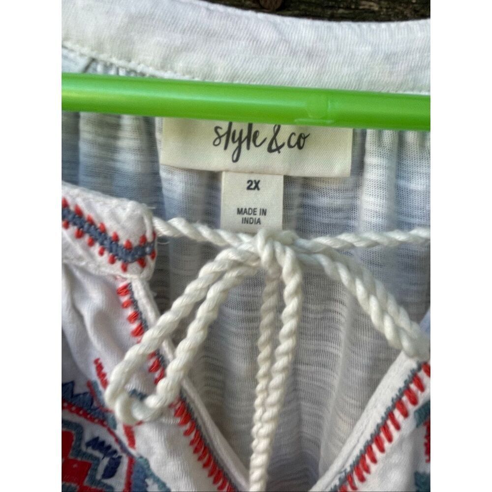 Style & Co peasant embroidered tassels relaxed fit - Picture 2 of 9